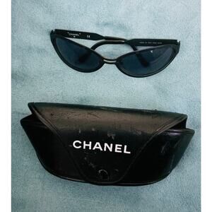 CHANEL Authentic Vintage ALL-OVER CC LOGO Micro Sunglasses Black Metal